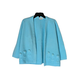Rosalee Originals of CA Vintage Sky Blue Knit Cardigan Sweater *See Measurements